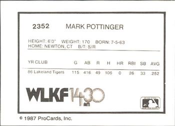 1987 ProCards #2352 Mark Pottinger Back