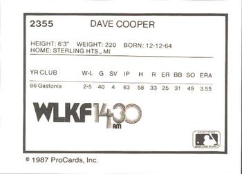 1987 ProCards #2355 Dave Cooper Back