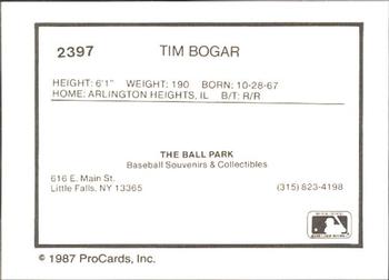1987 ProCards #2397 Tim Bogar Back
