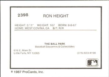 1987 ProCards #2398 Ron Height Back