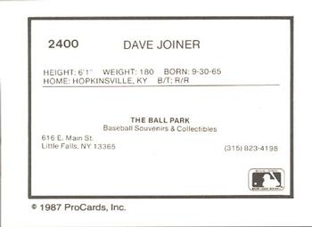 1987 ProCards #2400 Dave Joiner Back