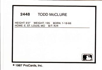 1987 ProCards #2448 Todd McClure Back