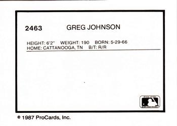 1987 ProCards #2463 Greg Johnson Back