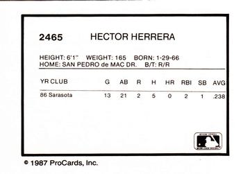 1987 ProCards #2465 Hector Herrera Back
