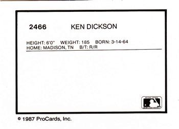 1987 ProCards #2466 Ken Dickson Back