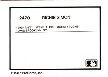 1987 ProCards #2470 Richie Simon Back