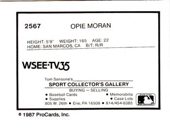 1987 ProCards #2567 Opie Moran Back
