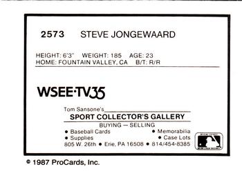 1987 ProCards #2573 Steve Jongewaard Back