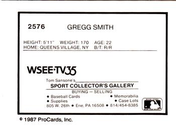 1987 ProCards #2576 Gregg Smith Back