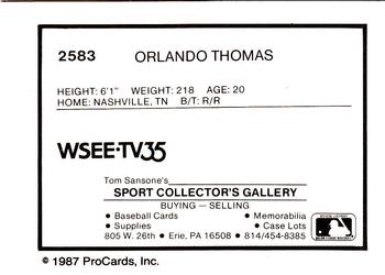 1987 ProCards #2583 Orlando Thomas Back
