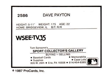 1987 ProCards #2586 Dave Payton Back