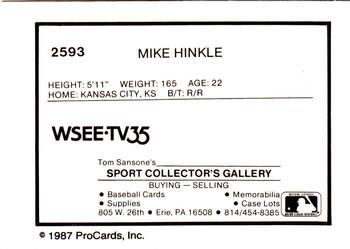 1987 ProCards #2593 Mike Hinkle Back