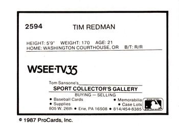 1987 ProCards #2594 Tim Redman Back