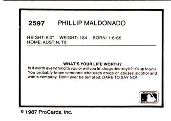 1987 ProCards #2597 Phillip Maldonado Back