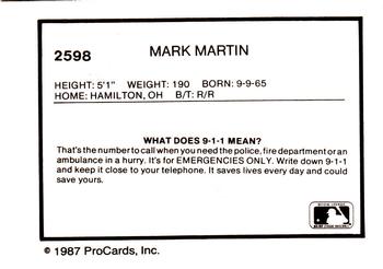 1987 ProCards #2598 Mark Martin Back