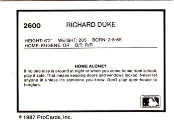 1987 ProCards #2600 Richard Duke Back