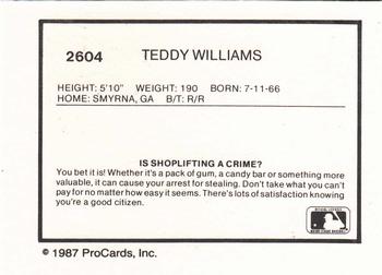 1987 ProCards #2604 Teddy Williams Back