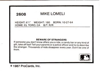 1987 ProCards #2608 Mike Lomeli Back