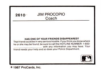 1987 ProCards #2610 Jim Procopio Back