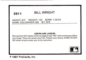1987 ProCards #2611 Bill Wright Back