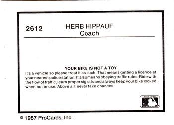 1987 ProCards #2612 Herb Hippauf Back
