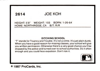 1987 ProCards #2614 Joe Koh Back