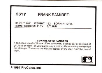 1987 ProCards #2617 Frank Ramirez Back