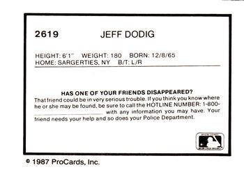 1987 ProCards #2619 Jeff Dodig Back