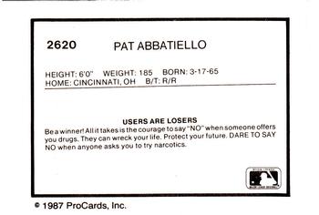 1987 ProCards #2620 Pat Abbatiello Back