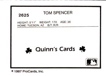 1987 ProCards #2625 Tom Spencer Back