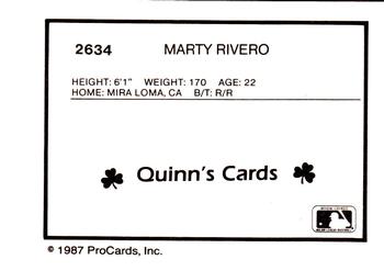1987 ProCards #2634 Marty Rivero Back