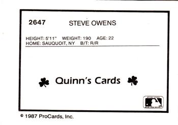 1987 ProCards #2647 Steve Owens Back