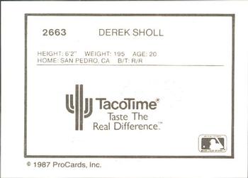 1987 ProCards #2663 Derek Sholl Back