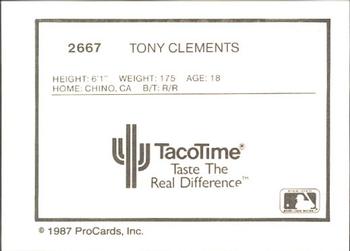 1987 ProCards #2667 Tony Clements Back