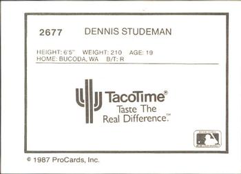1987 ProCards #2677 Dennis Studeman Back
