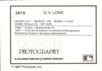 1987 ProCards #2678 Q.V. Lowe Back