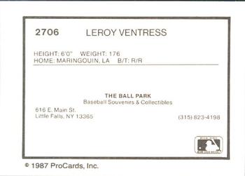 1987 ProCards #2706 Leroy Ventress Back