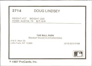 1987 ProCards #2714 Doug Lindsey Back