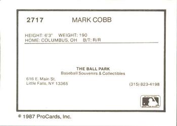 1987 ProCards #2717 Mark Cobb Back