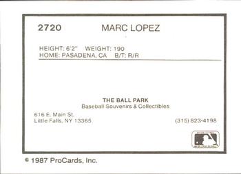 1987 ProCards #2720 Marc Lopez Back