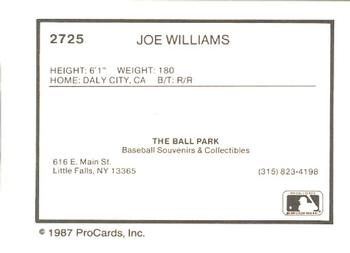 1987 ProCards #2725 Joe Williams Back