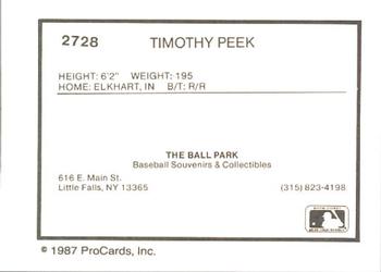 1987 ProCards #2728 Timothy Peek Back