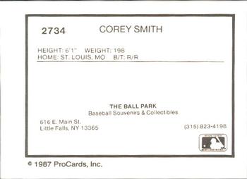 1987 ProCards #2734 Corey Smith Back