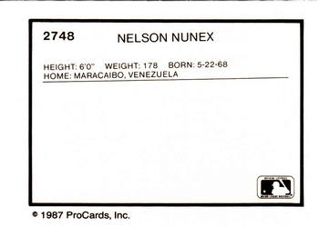 1987 ProCards #2748 Nelson Nunez Back