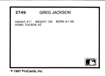 1987 ProCards #2749 Greg Jackson Back