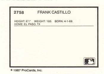 1987 ProCards #2758 Frank Castillo Back