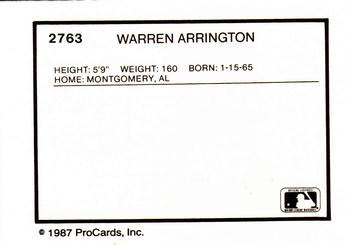 1987 ProCards #2763 Warren Arrington Back