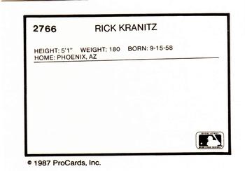 1987 ProCards #2766 Rick Kranitz Back