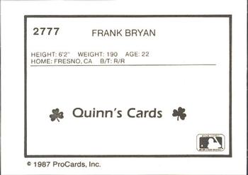 1987 ProCards #2777 Frank Bryan Back