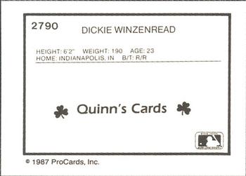 1987 ProCards #2790 Dickie Winzenread Back